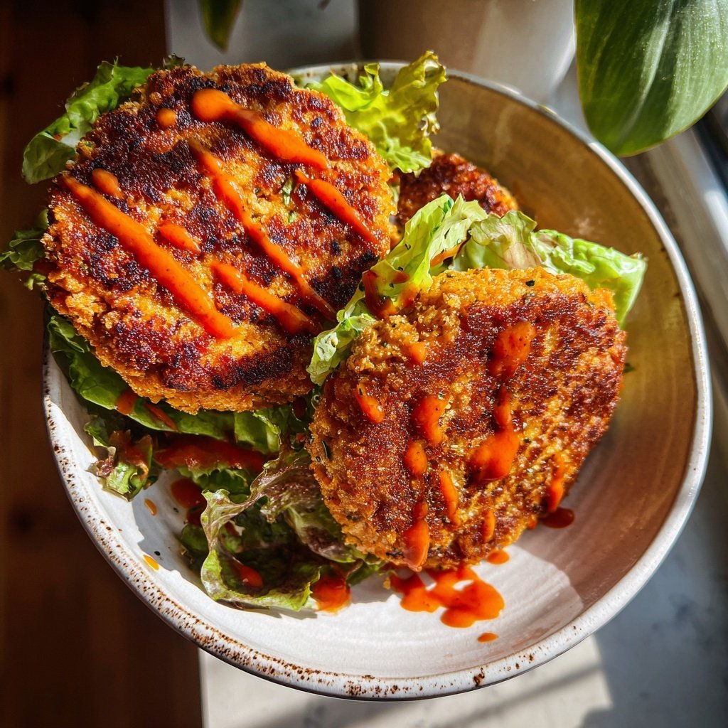 Crispy Salmon Burgers with Sriracha