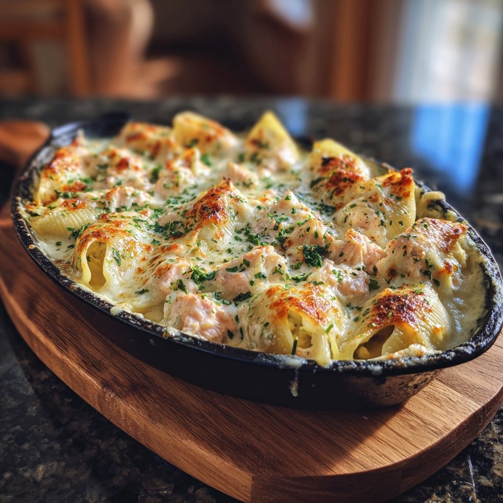 Salmon Alfredo Stuffed Shells